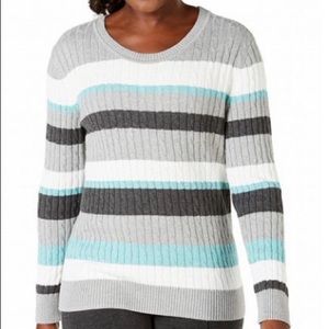 Karen Scott Sweater Large Pullover Striped Ribbed